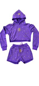 Home Grown Hustler Purple Diamond Rhinestone Cropped Hoodie & Shorts Set