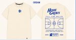 Full Time Baller oversized tee in cream with royal blue print, front and back