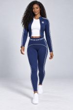 Home Grown Track Set in navy, walking front view