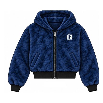 Legacy Zip women's cropped royal blue faux fur zip hoodie, front